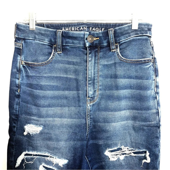 American Eagle Soft Knit Dark Patch Ripped Curvy Skinny Jeans 10 Short Women’s - Picture 3 of 13